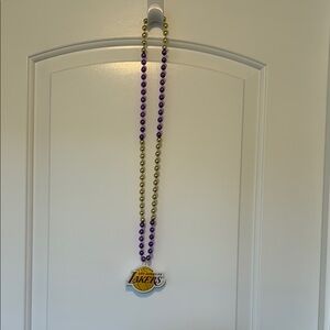Old School Purple and Gold Beaded Necklace with Lakers Logo